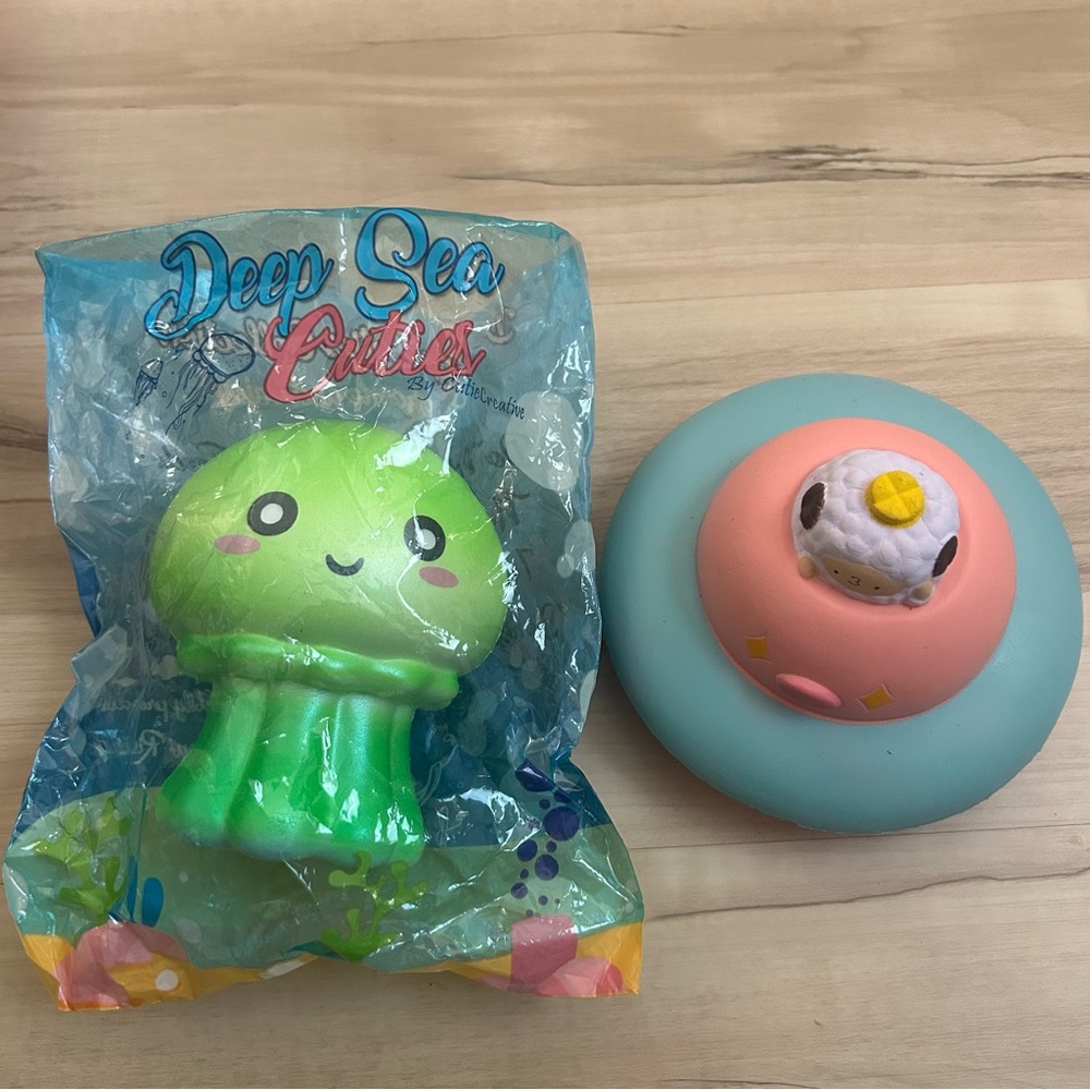 Cute Creative Squishies Deep Sea Cuties Squid And UFO Sheep Lot Bundle
